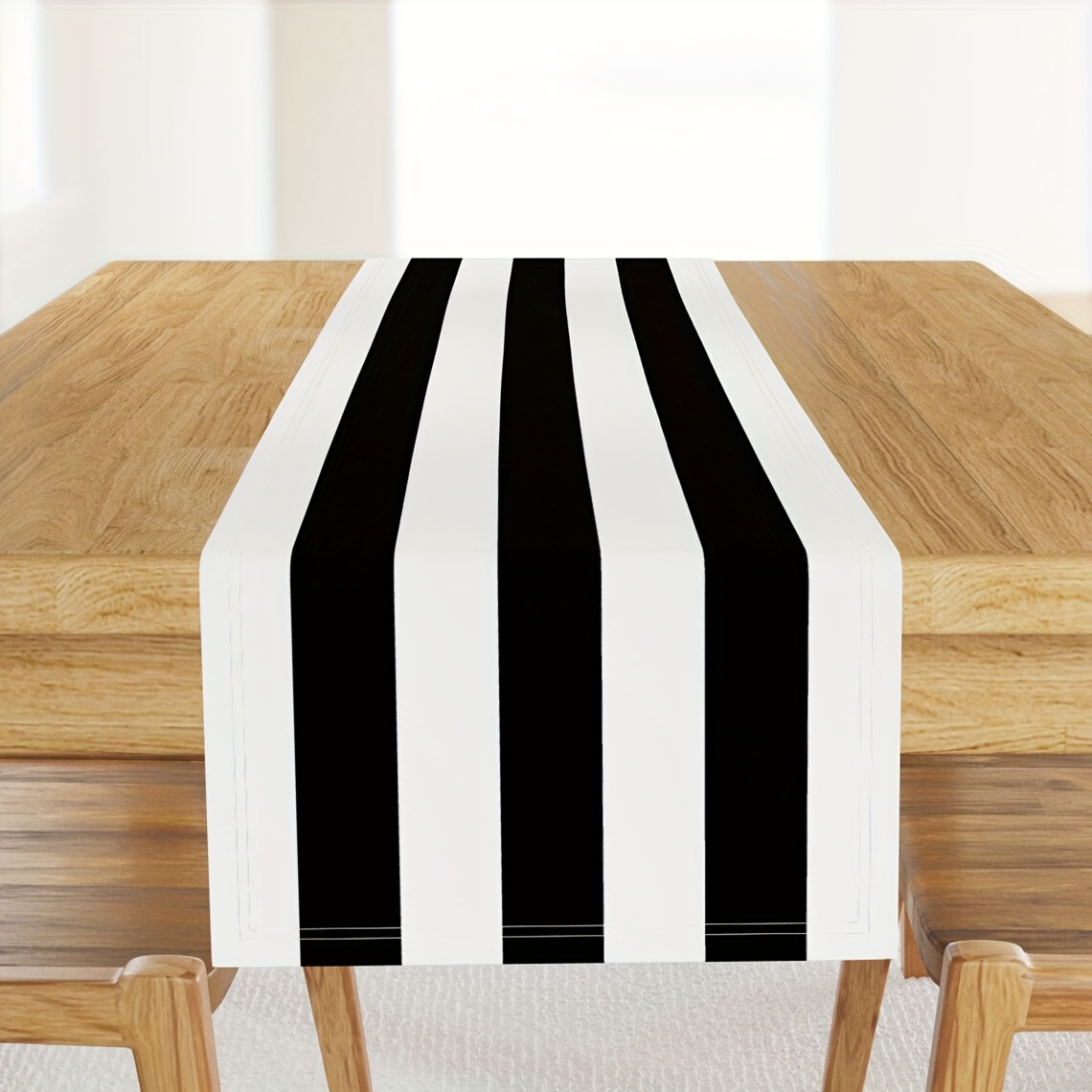 

1pc, Polyester Table Runner, Black And White Striped Long Tablecloth, Durable Kitchen Table Mat For Home, Outdoor Garden, Holiday Parties, Restaurant And Banquet Room Decor Supplies