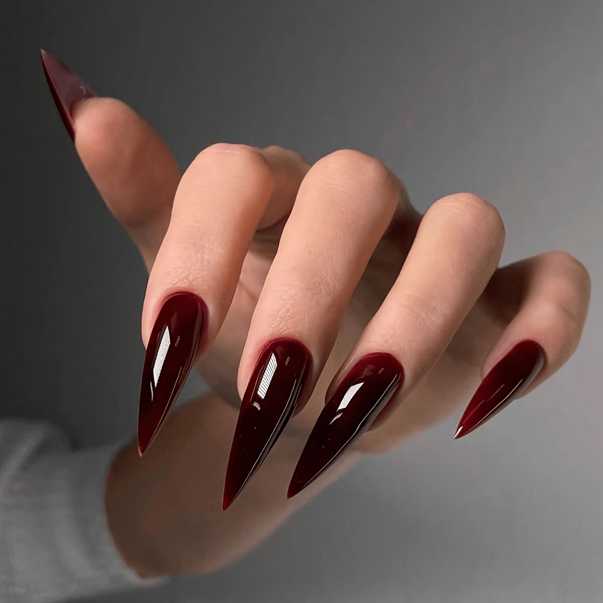 24 pieces simple solid color extra long pointed wine red Temu Morocco