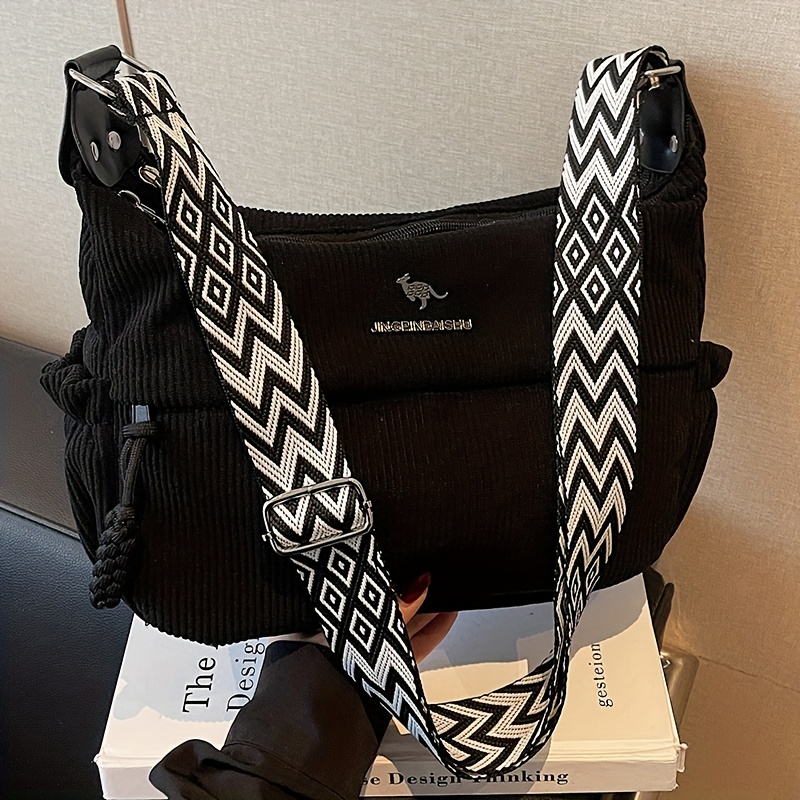 Image of Women's Corduroy Handbag With Adjustable Crossbody/shoulder Strap - Large Capacity Elegant Purse Suitable For Daily , Shopping, Travel - Corduroy Upper & - Options (,,,,)