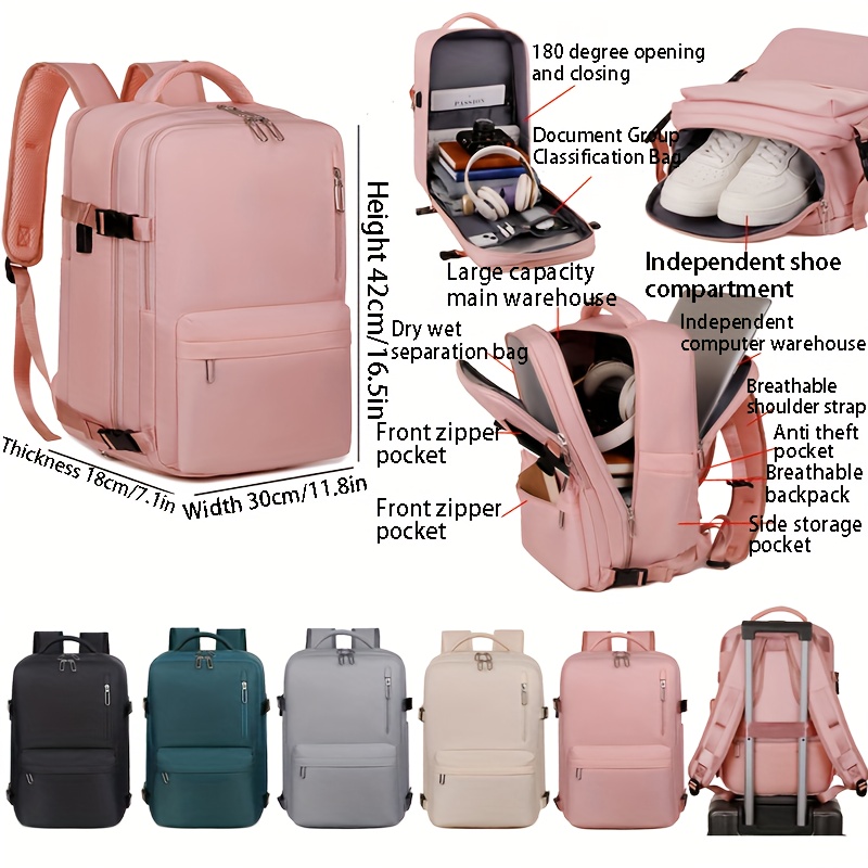 Maleta de viaje con gran capacidad, color sólido, compartimento independiente para zapatos, mochila multifuncional, bolso para computadora de negocios, tela Oxford, estilo deportivo, no lavar