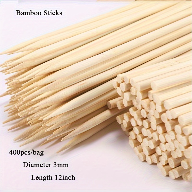 Image of 400pcs, 12inch,3mm, Natural Bamboo Sticks For Outdoor Bbq, Tanghulu, Craft And Meatball