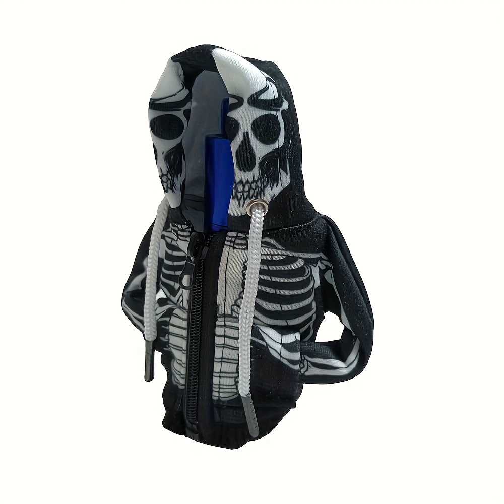 Image of Halloween Skeleton Gear Shift Cover Hoodie With Zipper - Fit Skeleton Pattern Mini Zipper Gear Shift Head Cover Costume, For Car Interior Accessories, Novelty Car Gadget Gift