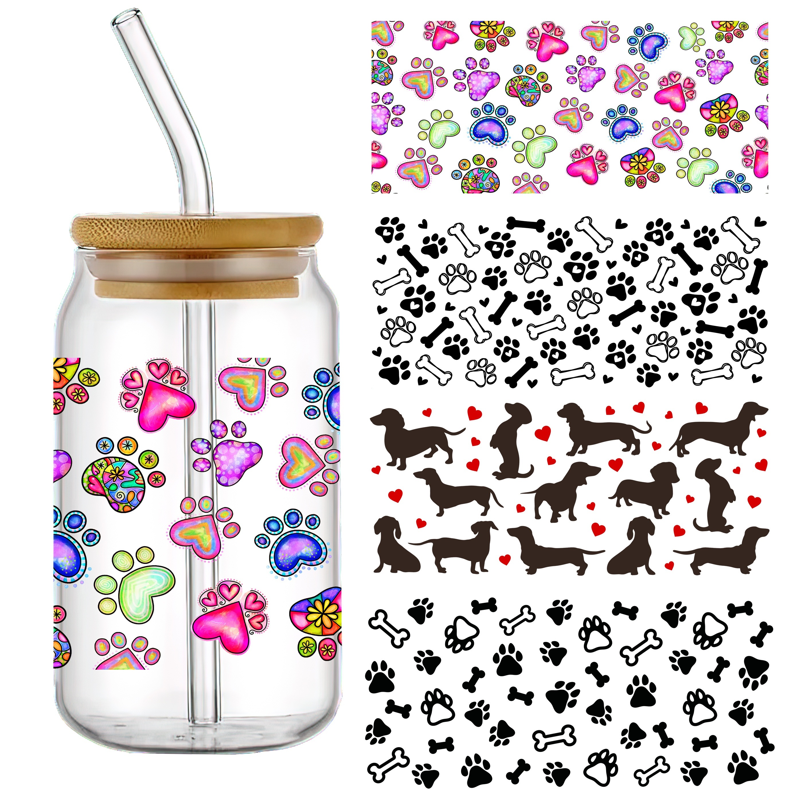 

4pcs Nnmm Dog Pattern Uv Dtf Self-adhesive Cup Wraps, Waterproof & -resistant 3d For Tumblers & Bottles - Vibrant & High-quality Decals (4.3"x9.4"), Nnmm