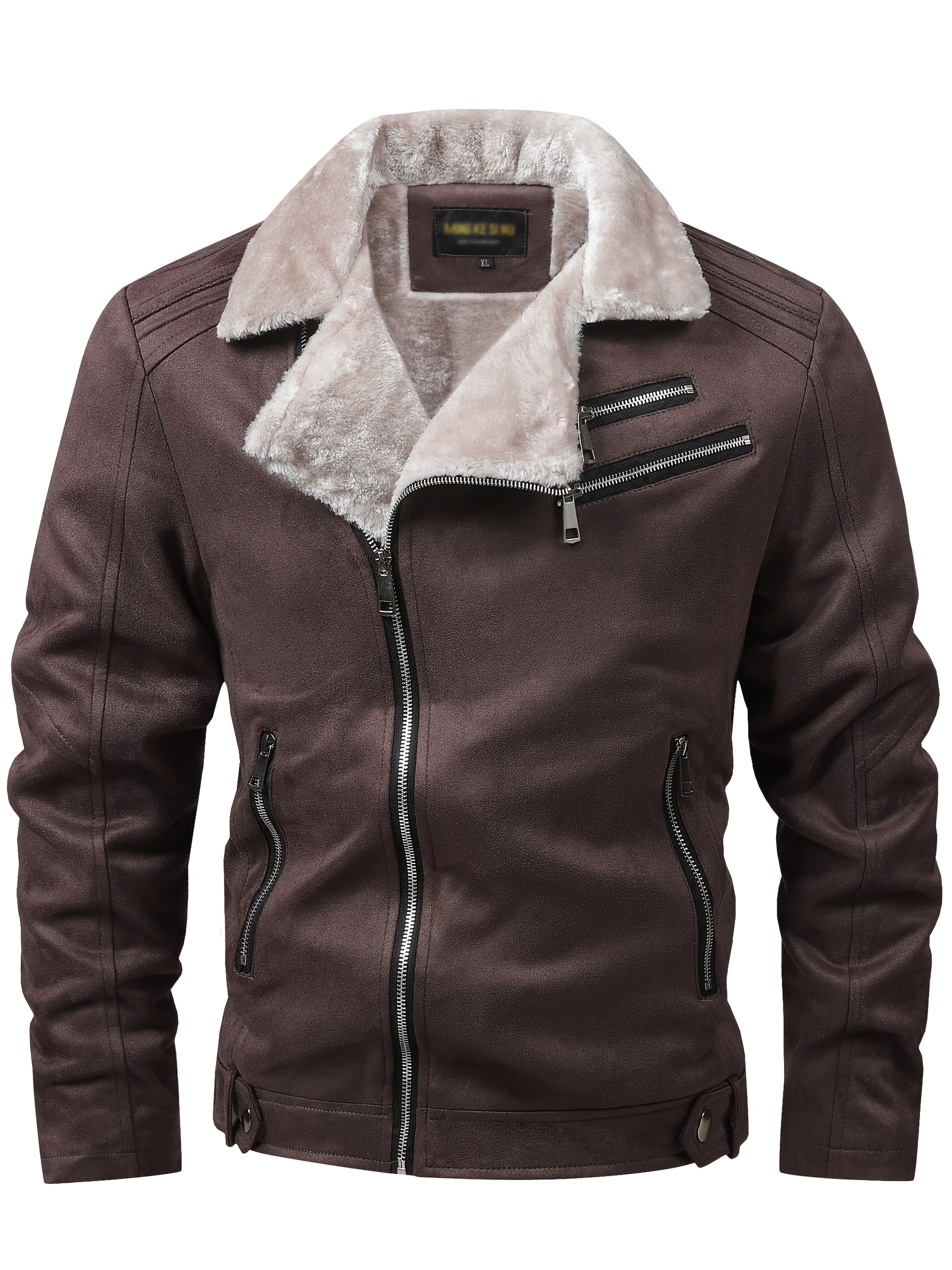 Veste casual en polaire doublée pour homme, veste en velours côtelé avec zip, polyester, design asymétrique, manches longues, pour extérieur - hiver