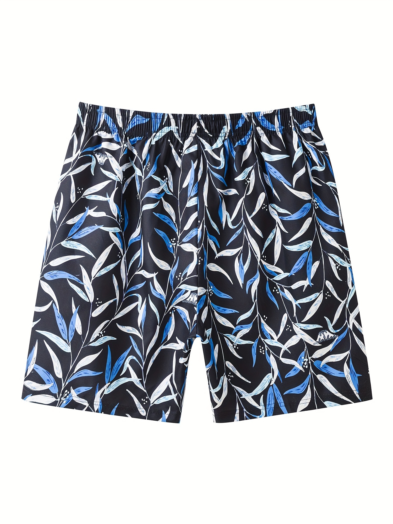 plus size mens tropical trees graphic print board shorts for summer holiday outdoor sports shorts for big tall males black seaweed 1