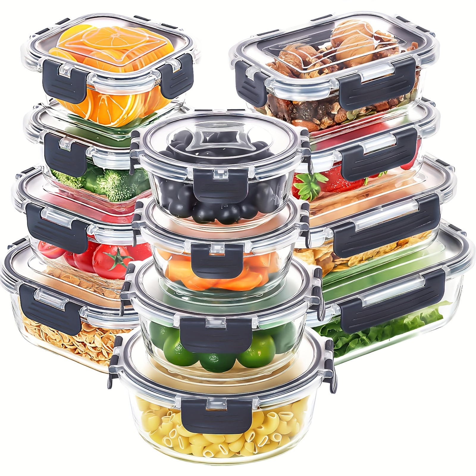 

12pcs Glass Food Storage Containers With , Meal Prep, Pantry Kitchen Storage Containers For Lunch, Leak Proof, Airtight Glass Lunch Bento Boxes For Microwave, Oven, Freezer And Dishwasher