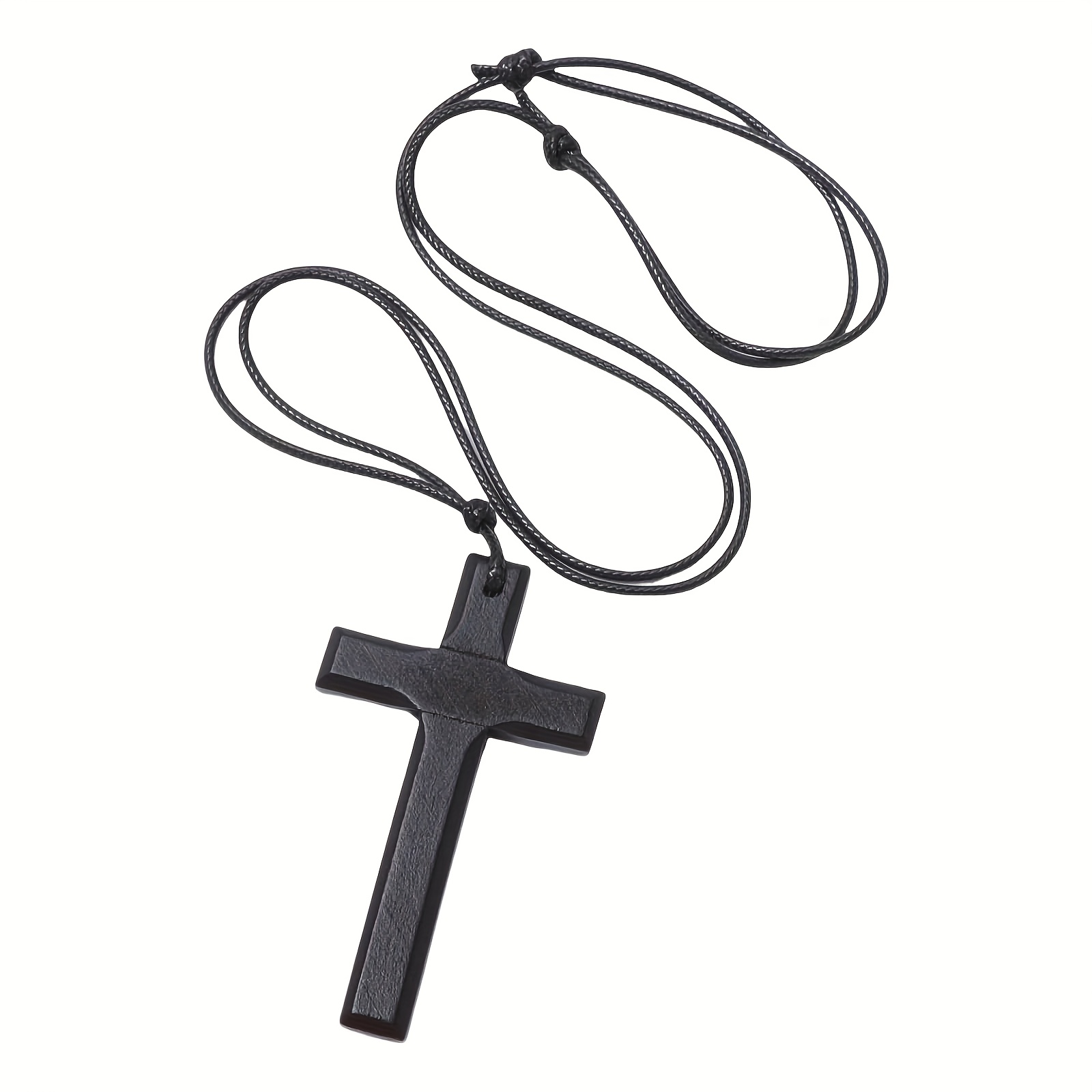 Handmade Wood Necklace With Adjustable Black Cord - Wood Beads Christian Faith Jewelry, Spiritual Protection Gift For , Pendant For Daily Wear ( In Black &) -