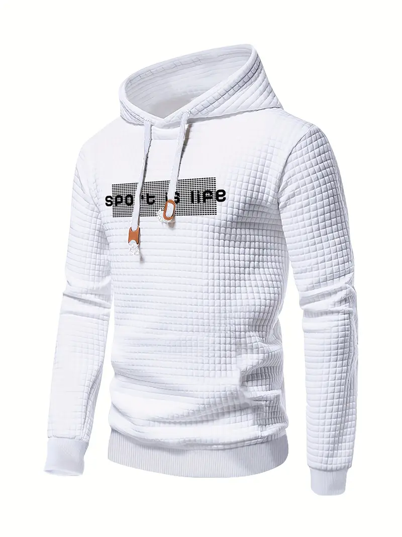 White Men's Sporty Casual Hooded Sweatshirt