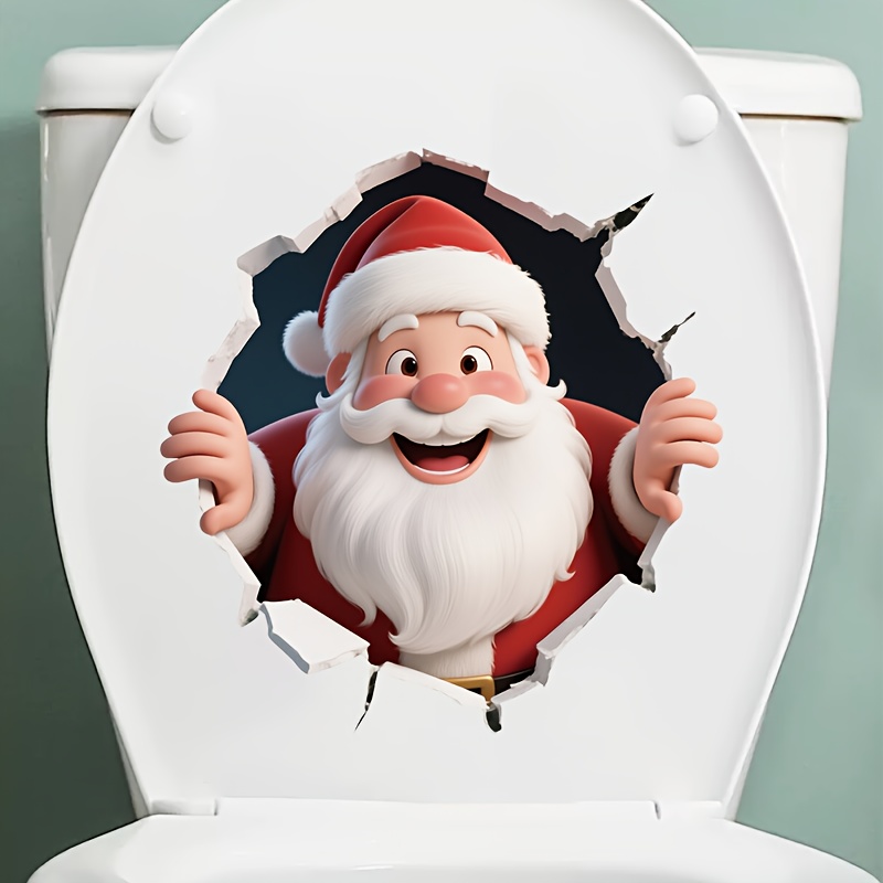 TEMU 2d Flat - 2d Flat - 1pc Santa Claus Toilet Seat Sticker, Flat 3d Self-adhesive, Christmas Holiday Bathroom Decor
