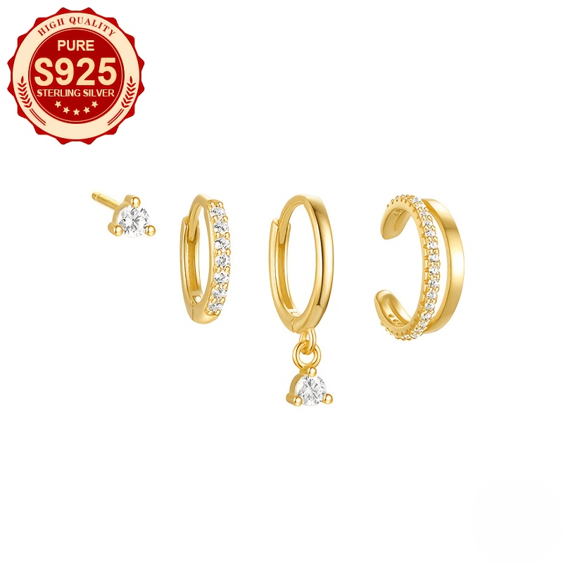 4pcs Women's S925 Silver Studs & Clip-Ons Earring Set