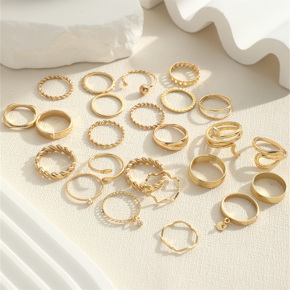 24pcs Alloy Iron Ring Pendant Rhinestone Ring Set