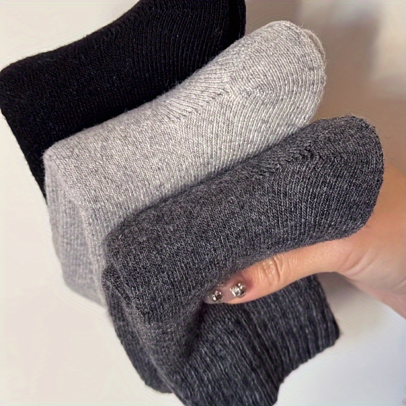 

3pcs Men's Fleece-lined Winter Socks - Warm, Cozy & Solid Color For Outdoor Activities And Indoor Comfort