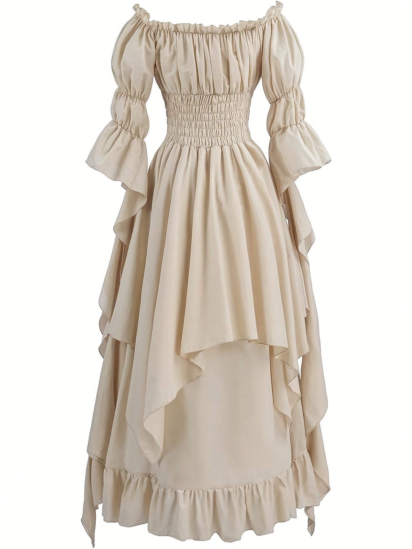 women's vintage medieval formal dress - emerald green non-stretchy party,  flared layers for renaissance , wedding guest, photoshoot - costume attire  with wear, fancy dress, fabric, elegant gown, theater | Free Shipping
