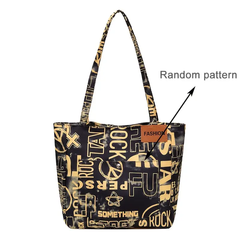 1pc steampunk style oxford cloth tote bag fashion shoulder bag with fixed straps foldable with magnetic closure polyester lined large capacity graffiti letter print shopper details 15
