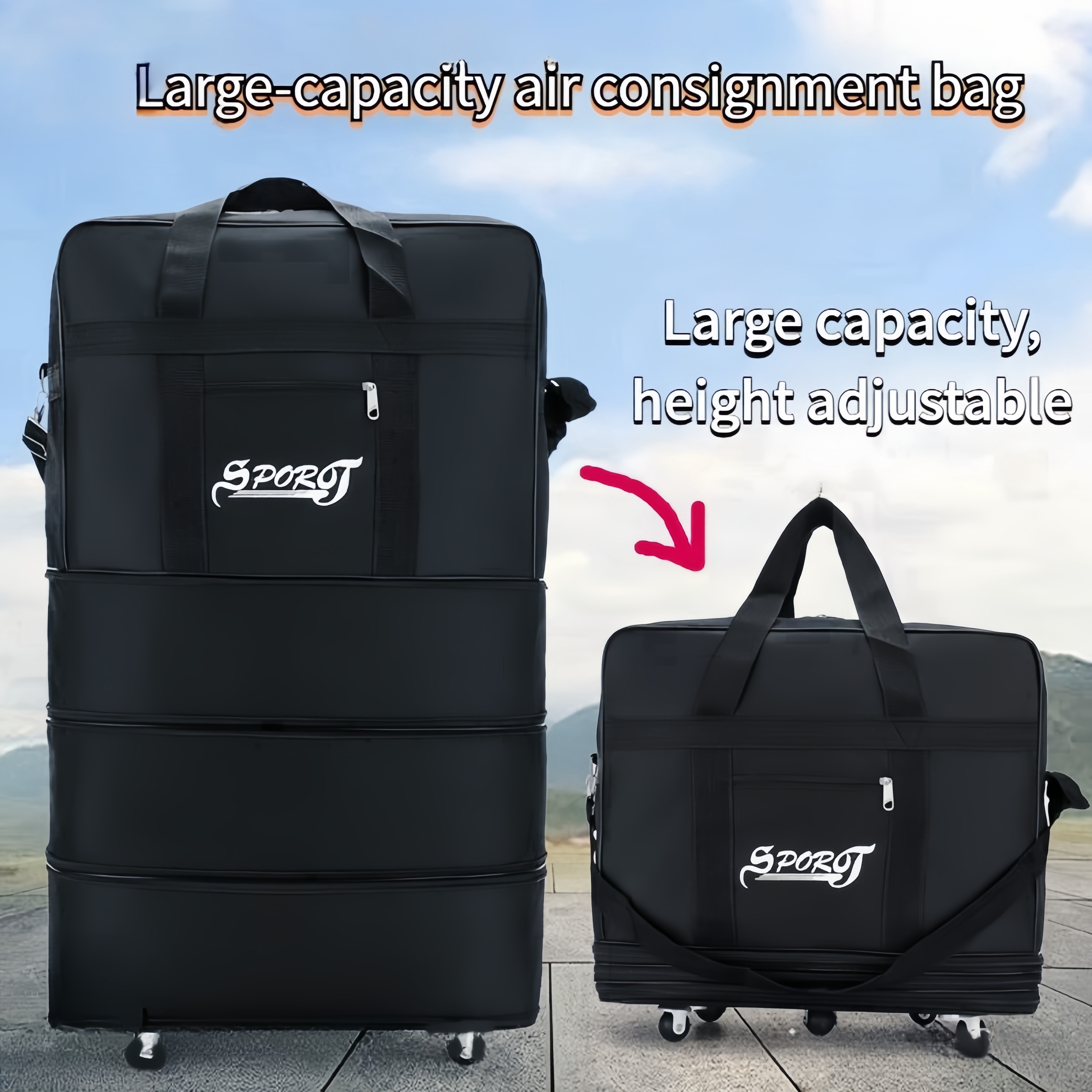 

Large Capacity Expandable Rolling Duffle Bag With Wheel Foldable Luggage Bag Airline Checked Bag Oxford Travel Bag For Women Men