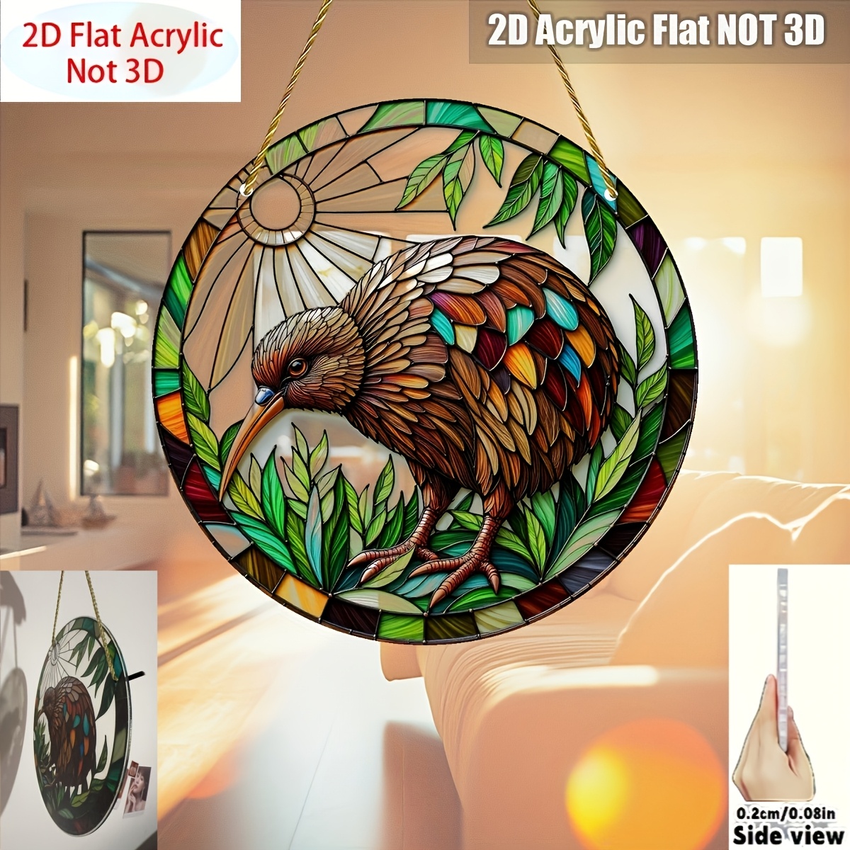 TEMU 2d Flat, 2d Flat - [2d Flat] 1 Vivid Kiwi Bird And Maori Pattern Acrylic Suncatcher, 20.32cm X 20.32cm - Colorful 2d Flat Artwork Suitable For