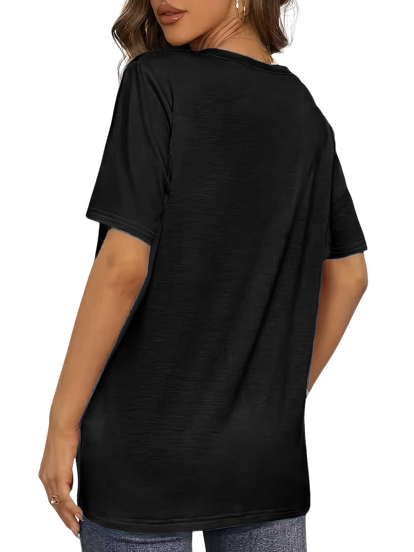 T-shirt Femme Oversized - Col V - Manches Courtes - Coupe Ample - Coton Léger - Pour Été, Plage, Vacances