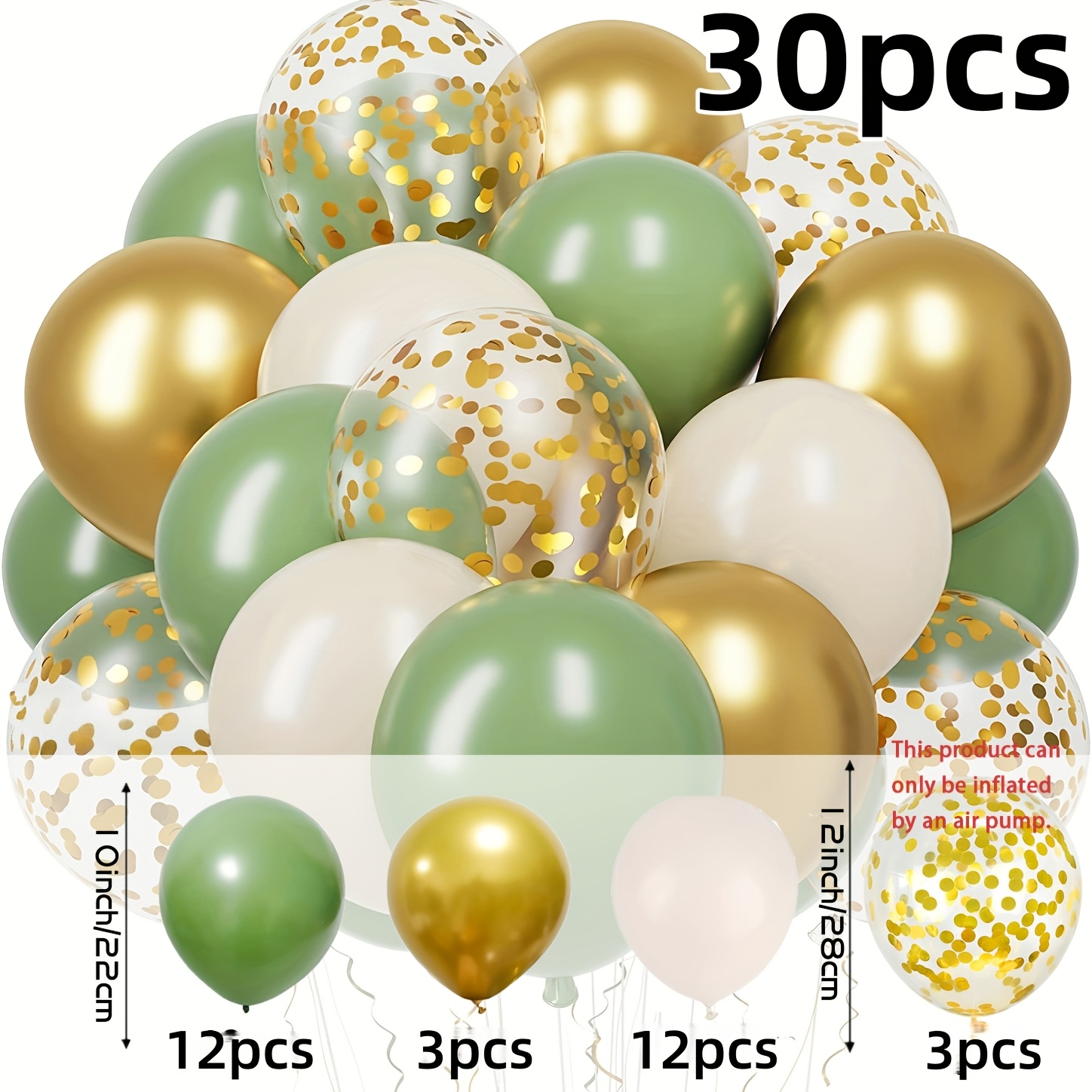 TEMU 30pcs Green, White, And Golden Confetti Latex Balloons For Jungle Wedding Decoration Birthday. Bridal Gift Anniversary Day Graduation Ceremony,