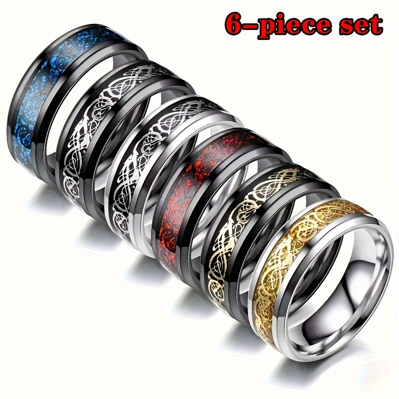 

6pcs Punk Ring Set - Vibrant Multi-color Stainless Steel Bands - Mix & Match For Men And Women - Durable, Hypoallergenic, Perfect For Daily Style