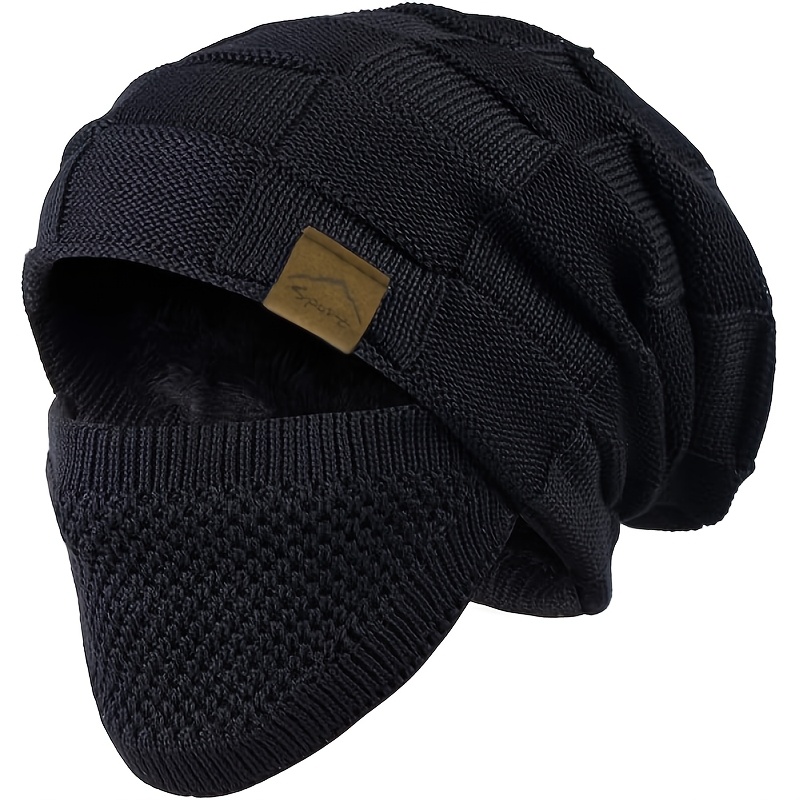 TEMU Juego de gorro de punto y mascarilla facial, diseño de ajuste ceñido, gorro de punto holgado de invierno con protección y para orejas, cuello y