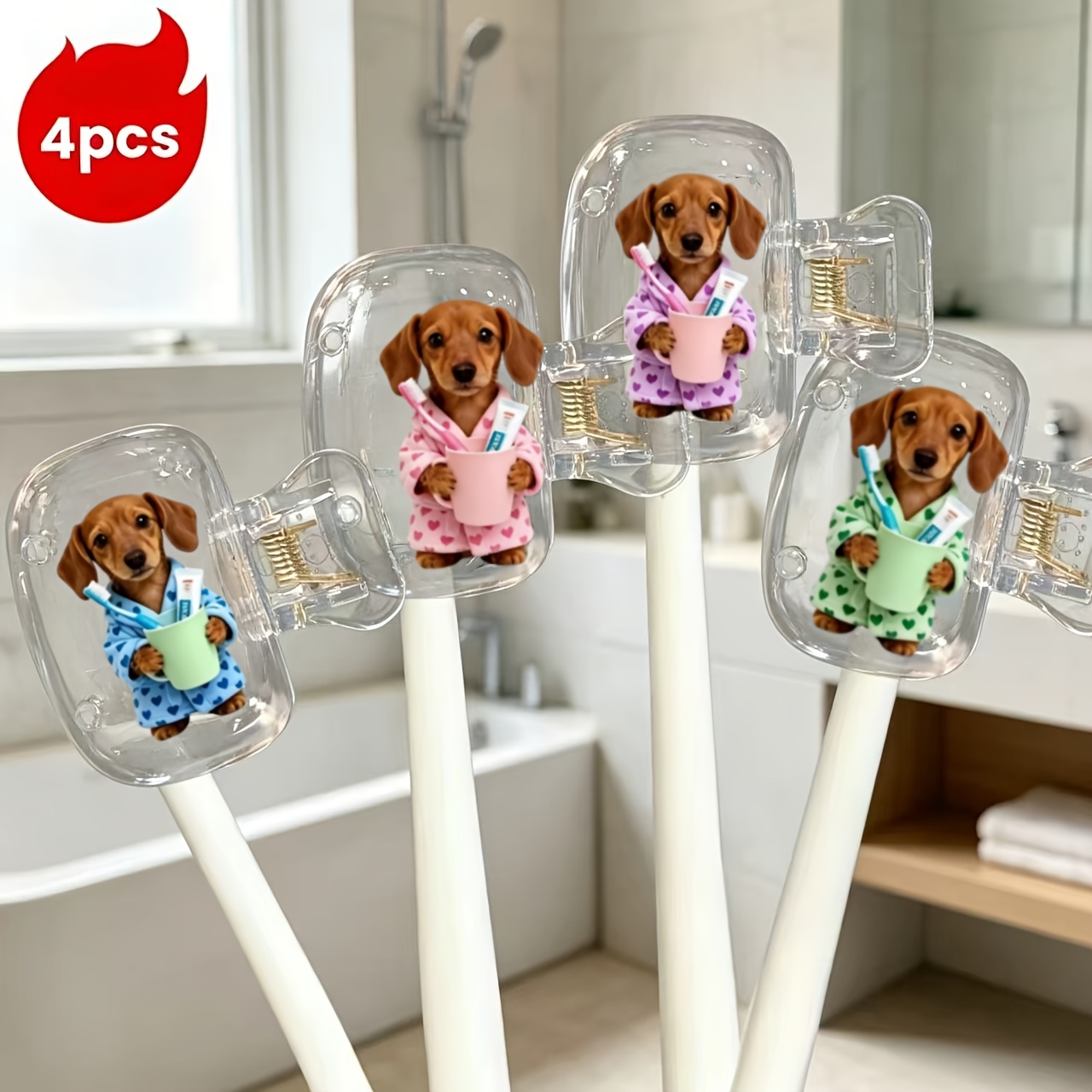 4pcs Dachshund Pajamas Brushing Teeth Series Toothbrush Set