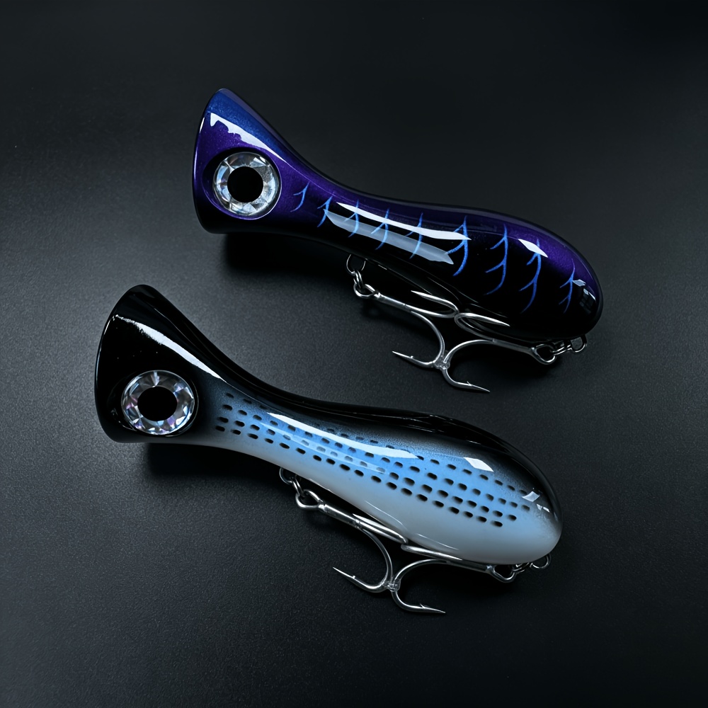 TEMU 2pcs Sea Fishing Lure Floating Popper Bait 10.5cm 31g Long Casting Reinforced Sharp Treble Hooks Water Impact Large Splash Steel Ball Weight For