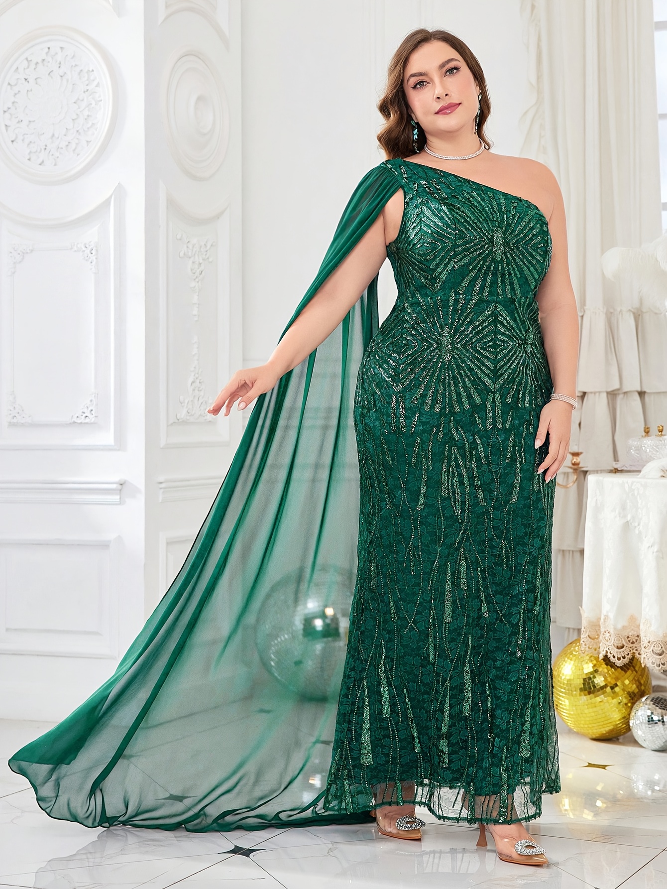 inexpensive long formal dresses White Off-Shoulder Pageant Dress with Cape Sleeves and Slit – PG002 –  Viniodress main image 0