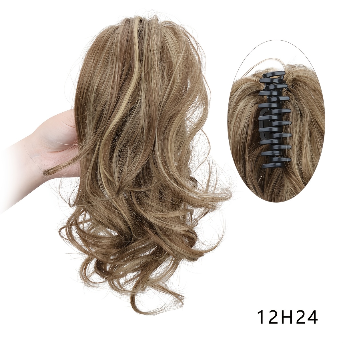 TEMU Synthetic Wavy Ponytail Extension Hairpiece Short Curly Claw Clip Ponytail For Women Heat Resistant Pony Tail Clip Fake Hair, Halloween Christmas Holiday Promotion