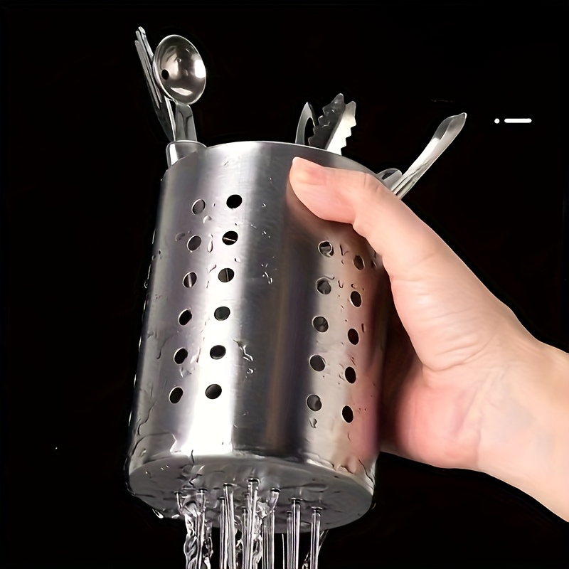 1pc Utensil Holder - Stainless Steel, Cylindrical, Uncharged, Durable - Kitchen, Dining Room - , Durability - Rv Style Random