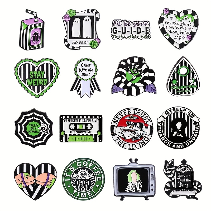 TEMU 16pcs Halloween Cartoon Heart, Flower Shaped Alloy Badge - Cute Enamel Brooch - Lapel Metal Pin - Shirt, Bag, Clothing Fashion Accessories - Perfect Gift For Who Love Collecting - Men