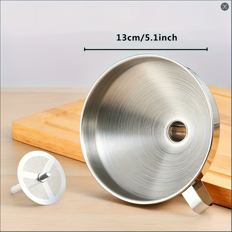 TEMU Stainless Steel Funnel With Removable Filter - Heavy-duty Kitchen Funnel For Oils, Liquids, Powders, And Alcohol. Food-grade For , With A