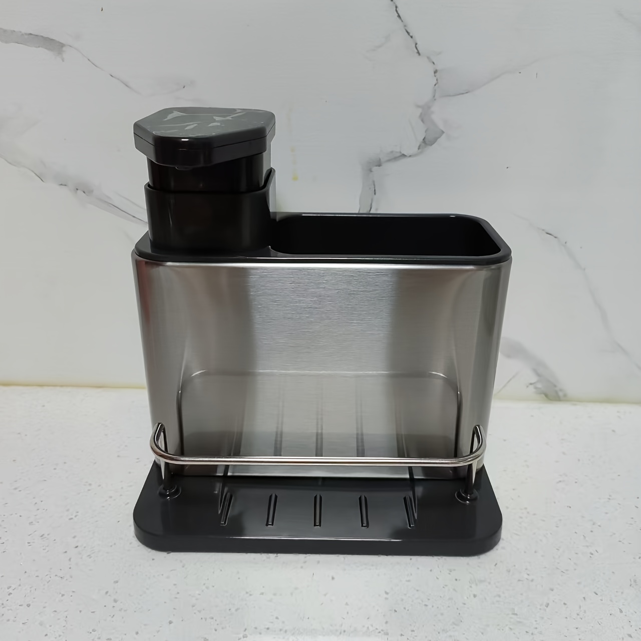 TEMU 1pc Stainless Steel Kitchen Storage Rack, 1 Dishwasher Organizer, Integrated Sink, Detergent And Soap Dispenser, Drainage Storage Box Spoons,
