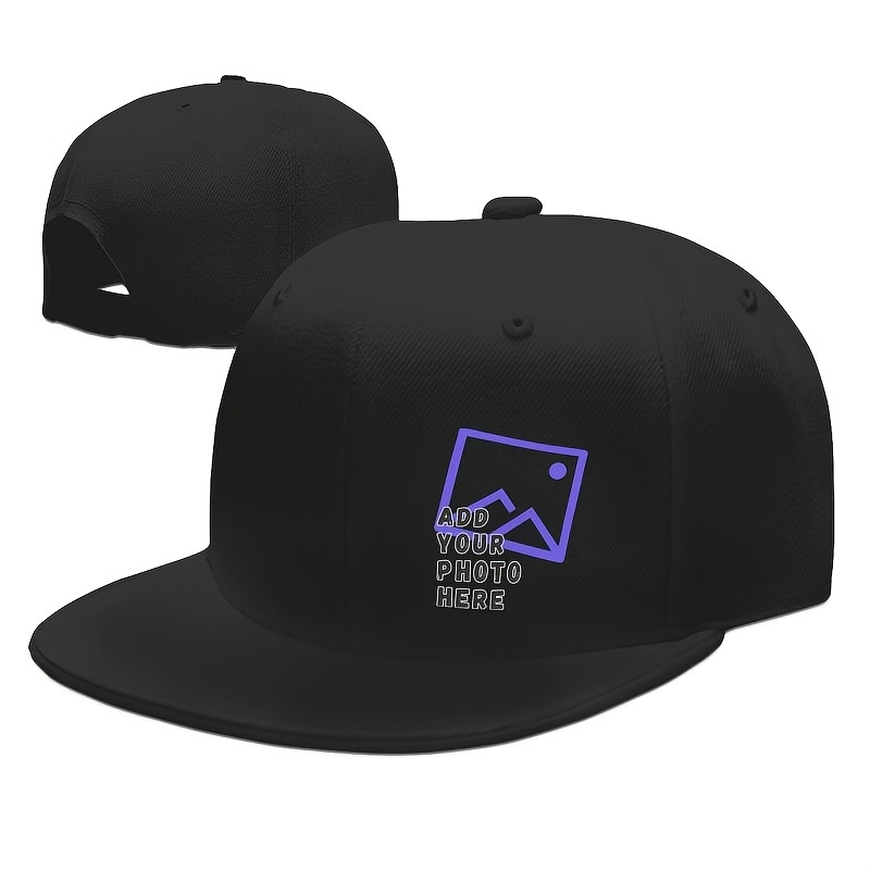 

Customizable High-top Baseball Cap In Trendy Black With Purple & White - Adjustable , Lightweight Polyester, Hand-washable - Ideal For Sports & Casual Wear