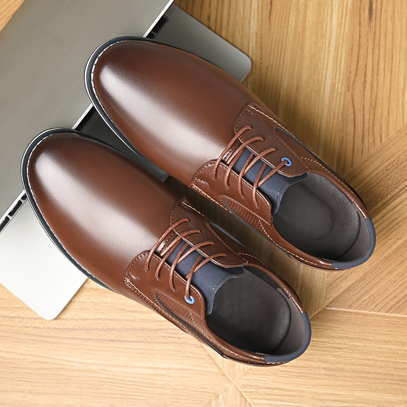 [Versatile Fashion] *'s Stylish Brown Dress Shoes with Blue Accents  Lace-* Casual Sneakers, Soft Rubber Sole, Round Toe, Versatile
