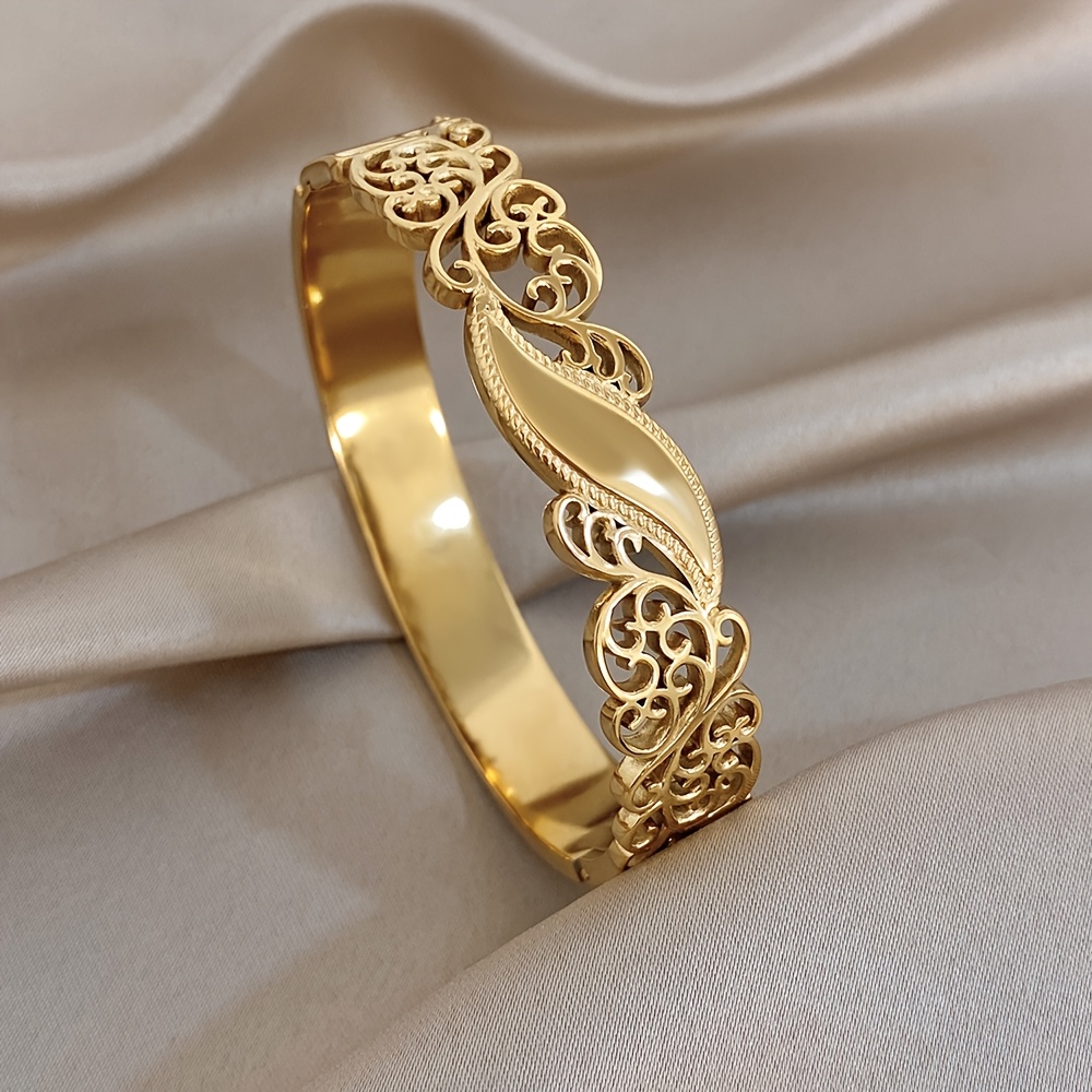 TEMU Fashionable And Elegant Style, Golden Bracelet With Exquisite Fine Thread Hollow Cuffs Bracelet, Gorgeous And Luxurious Jewelry Suitable For ,