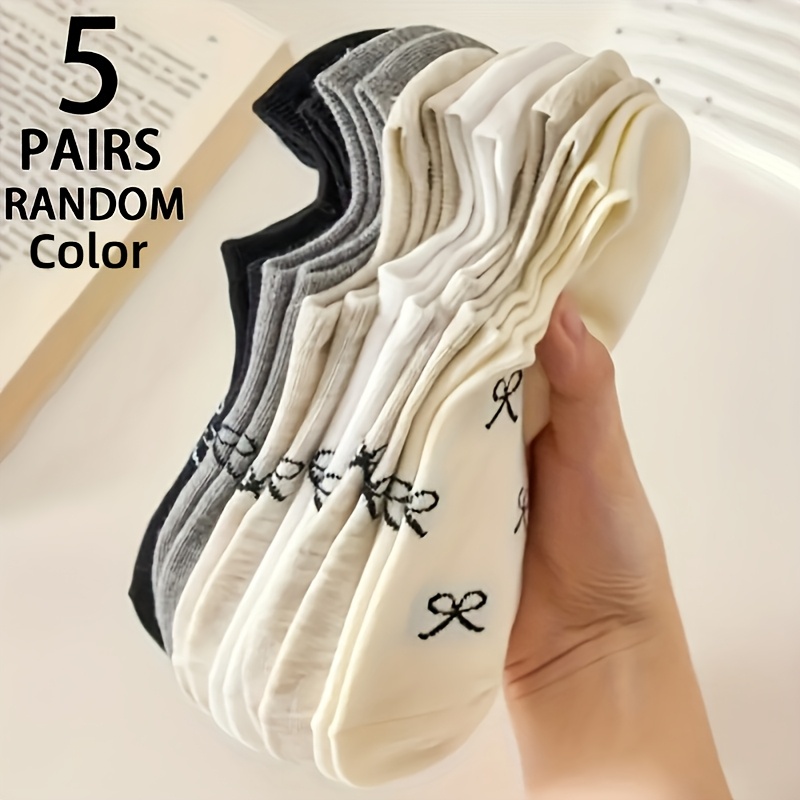 TEMU 5-pair Random Color Assortment Bowknot Boat Socks, Simple And Versatile