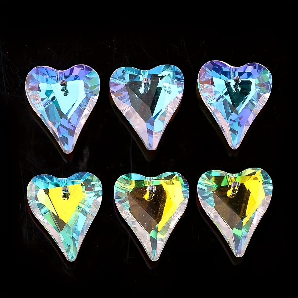 

6pcs Glass Heart Crystal Pendants, 17mm Hanging Sun Prism Charms For Making, Necklace Earrings Crafts, Home Decor Beads, Charms For Jewelry Making