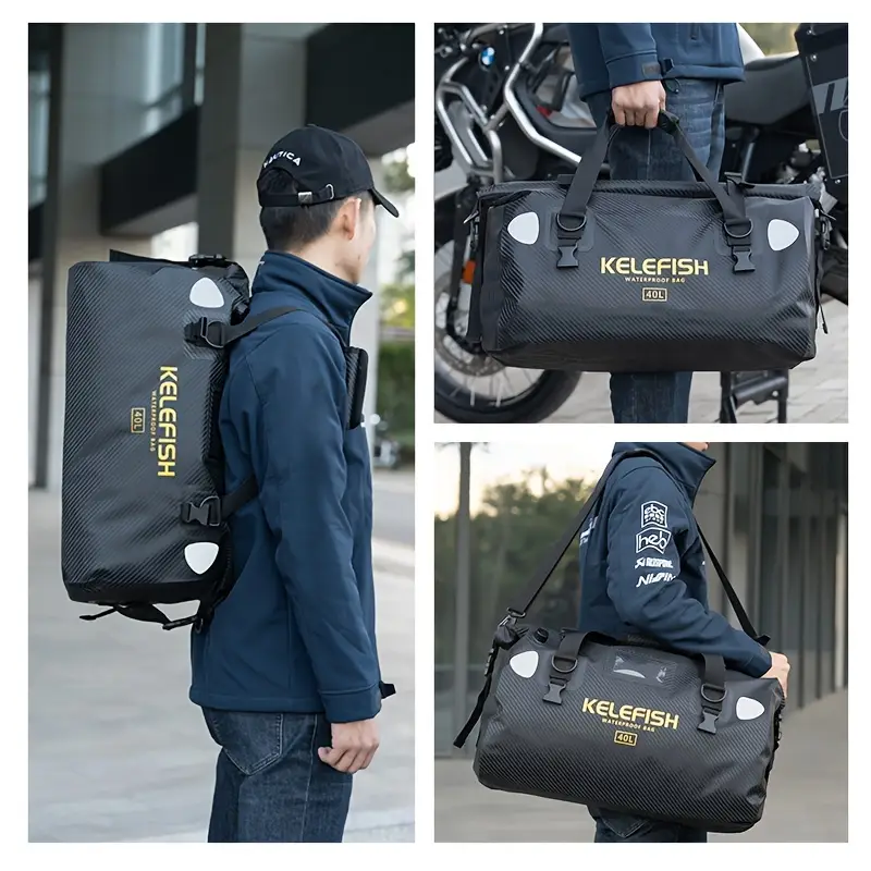 kelefish waterproof duffel bag 40 66l roll saddlebags for street motor scooters adjustable straps pvc material quick fixed for motorcycling rafting kayaking sup boating travel details 4