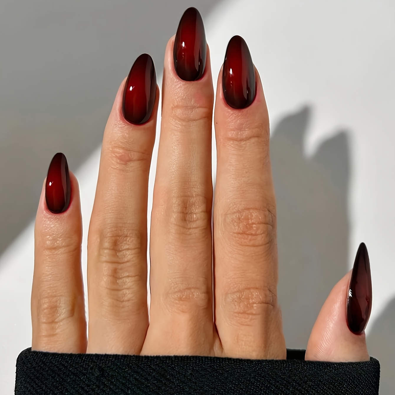 TEMU 48pcs Full-coverage Almond Press-on Nails Suitable For - Red Gradient Glossy Fake Nails With Pre-made Tips, European Style Gradient Nail, Tools