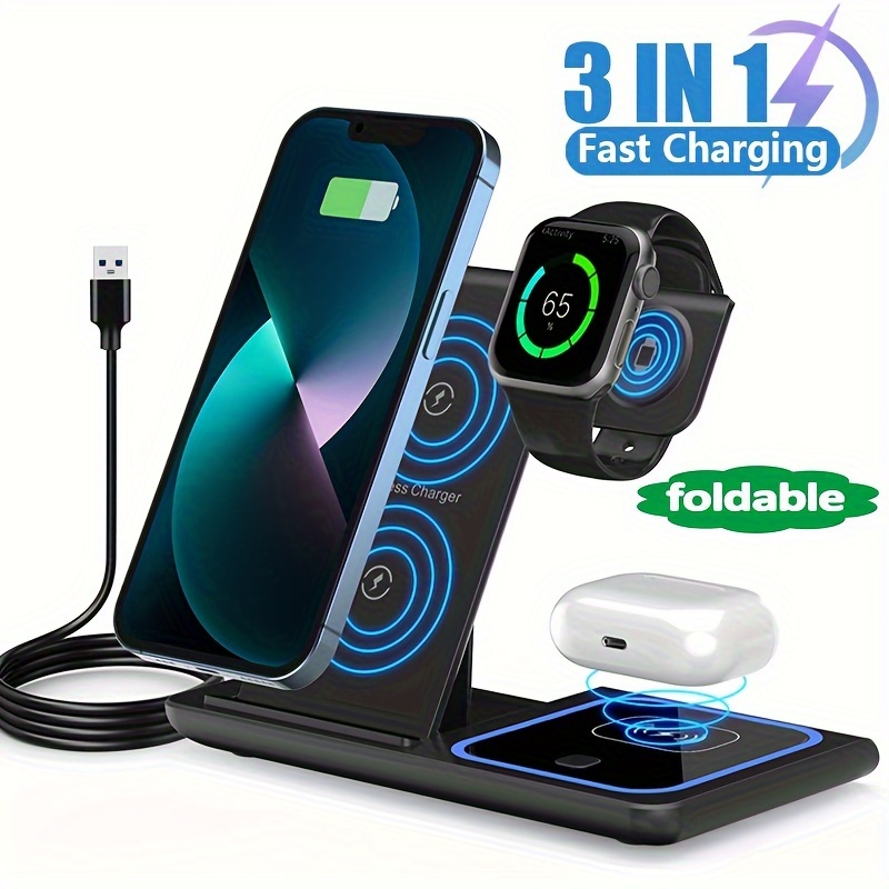 

3 In 1 Wireless Charger Stand Foldable Fast Charging Station Dock Mobile Phone Holder For 15 14 13 12 For Iwatch Airpods