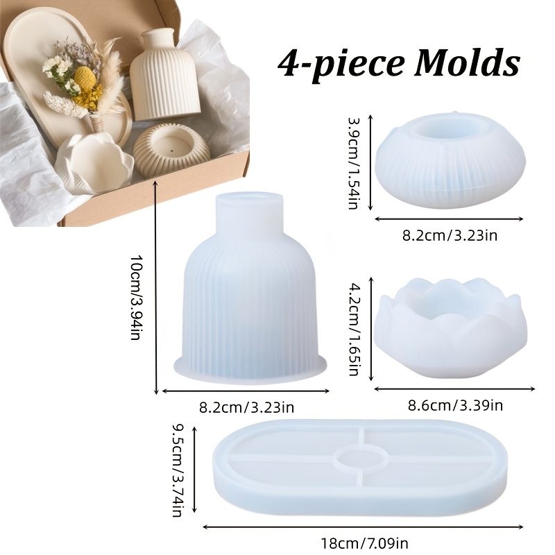 TEMU 4 pezzi/Set Stampi in silicone in stile , stampi per argilla, per vaso, , vassoio, scatola di immagazzinaggio, stampi per resina, forniture per