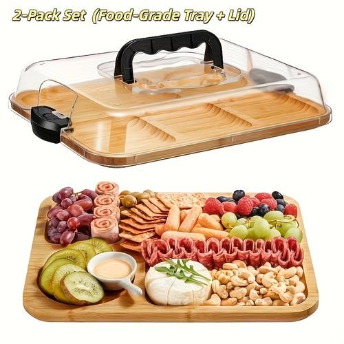 2pcs party plate set food grade plate cover charcuterie board with clear acrylic cover ideal for easter wedding fathers day mothers day graduation season