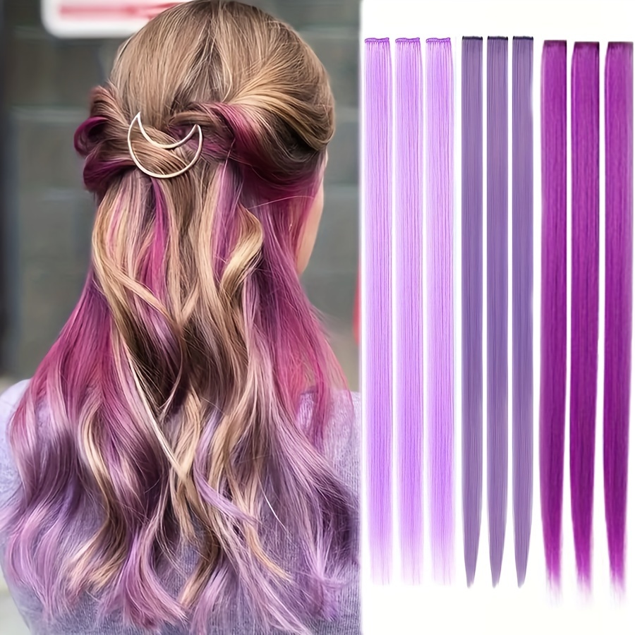 Image of 22 Inch 9pcs Clip-in Colorful Hair Extensions Set - Bright Highlighted Synthetic Straight Hair Clips For All, Easy To Comb, Perfect For Parties, Festivals, And Gifts