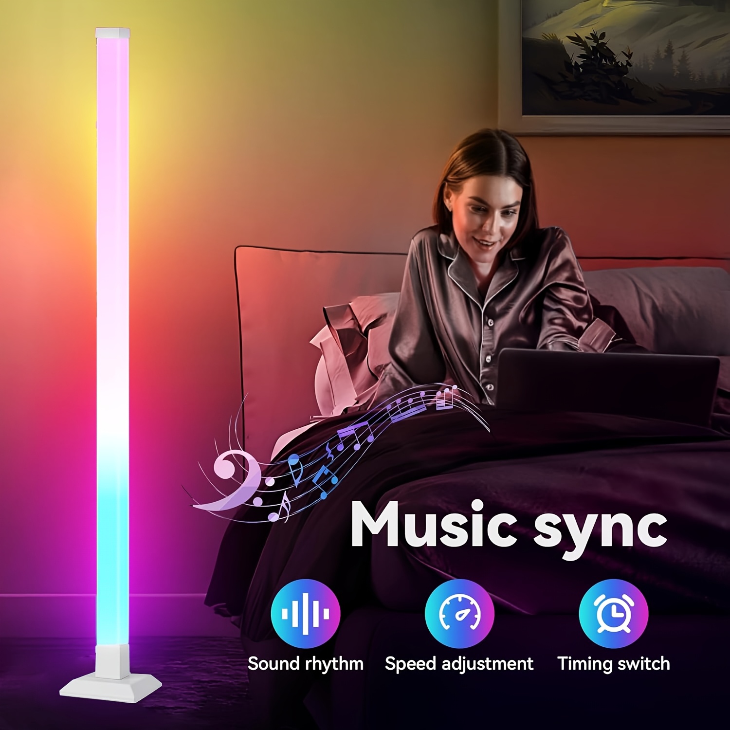 RGB LED Floor Ambient Light with Music Sync Color Changing, Remote + Button Control for Living Room, Bedroom, Gaming Room Decor, Halloween Christmas New Year Valentine's Day Gift, Festive Romantic Scene Lighting