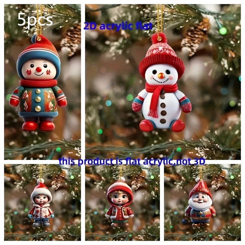 

5pcs Christmas Character Ornaments, Acrylic Holiday Hanging Decorations, Festive Tree Pendant Charms, Seasonal Party Accessories, No Electricity Or Feathers Required