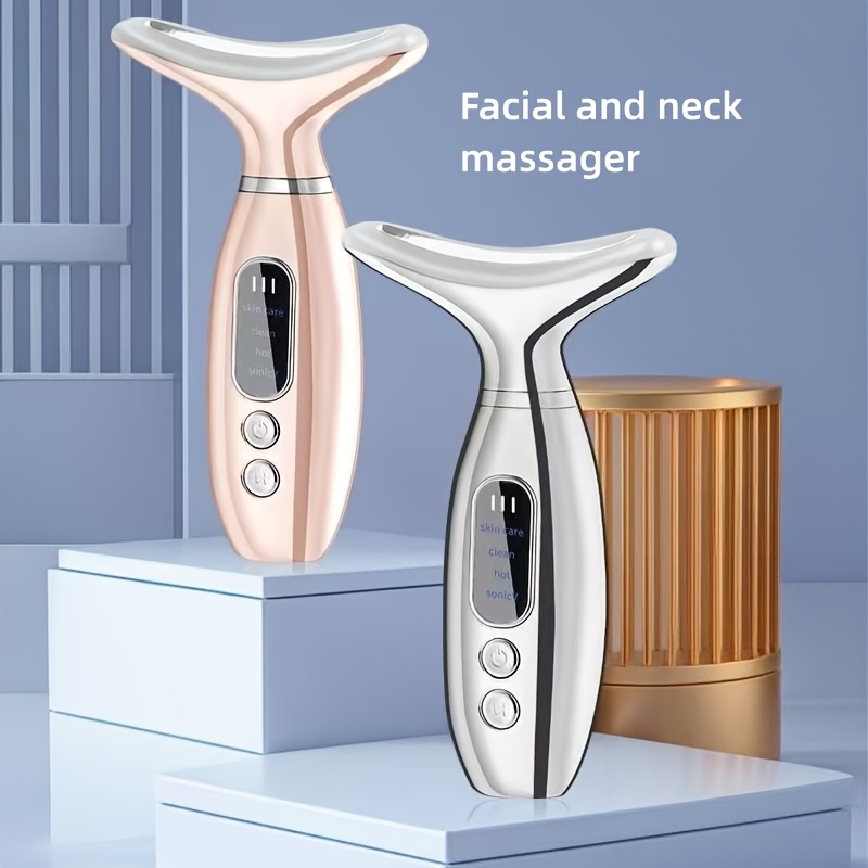 

1pc Rechargeable Facial And Neck Massager, Electroplated Beauty Device For Women, With Heat And Vibration, 36v Usb Charging, 500mah Battery