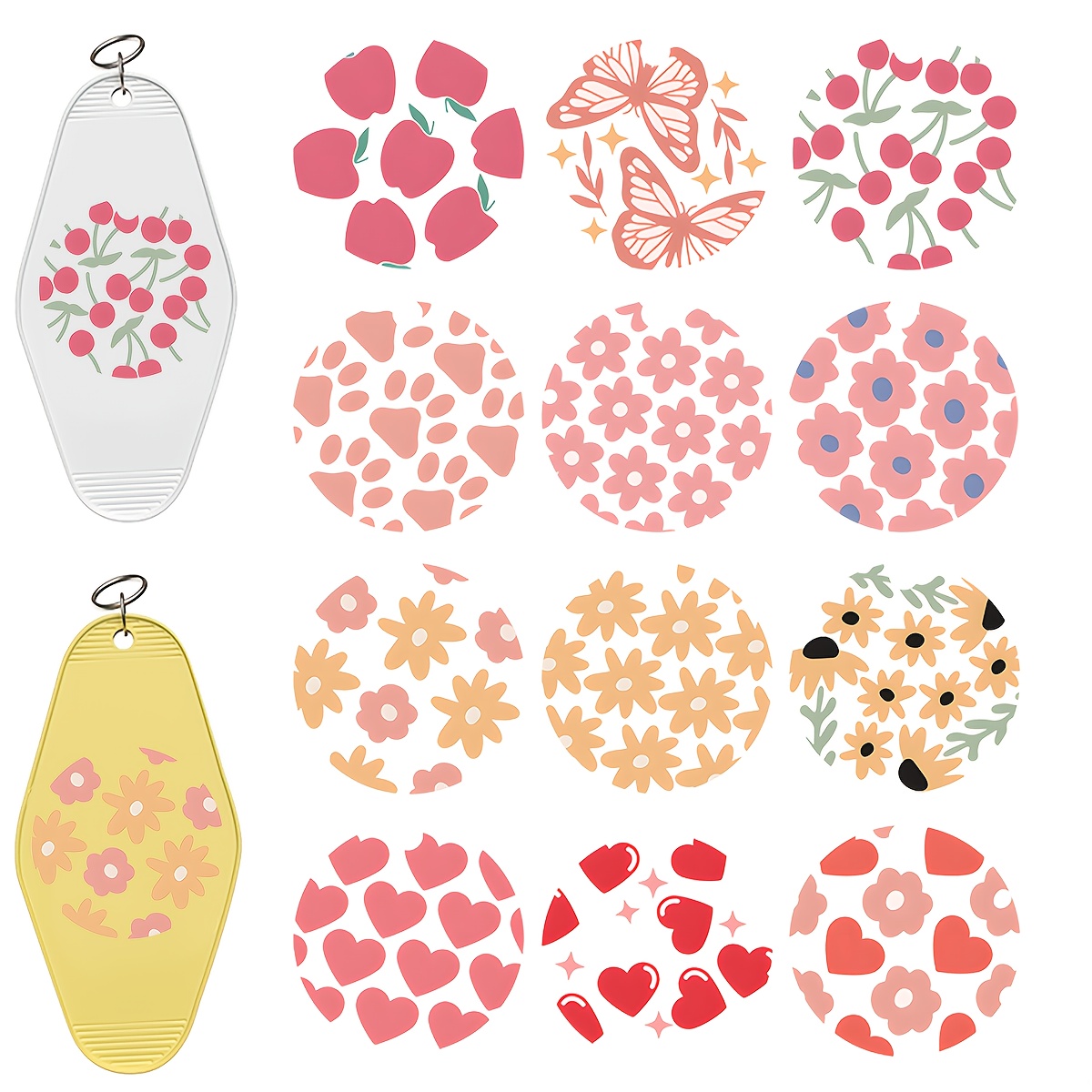 TEMU 72pcs Transfert de sur le thème floral - Transfert UV DTF vibrant et imperméable et de fleurs pour l'artisanat, les ajouts de clés et les