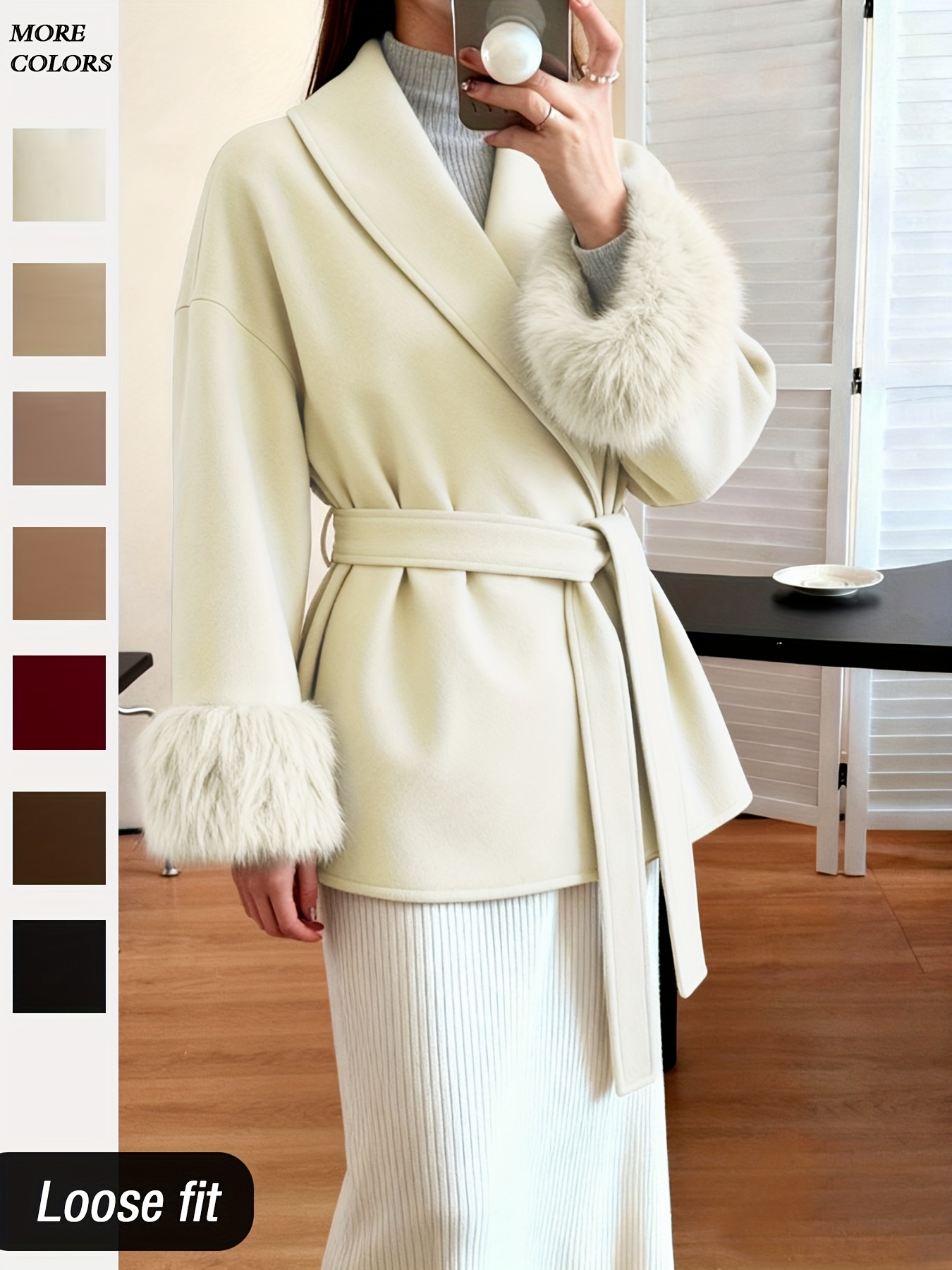 womens fashion elegant furry sleeve coat autumn winter womens clothing Product details 12