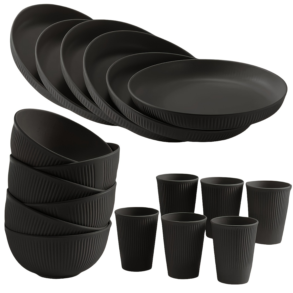 

18pcs Unbreakable Holiday Themed Tableware Set - Black Plates, Bowls & Cups | Dishwasher & Microwave Safe | Kitchen, Dorm, Camping, Rv, , Holiday Gatherings &