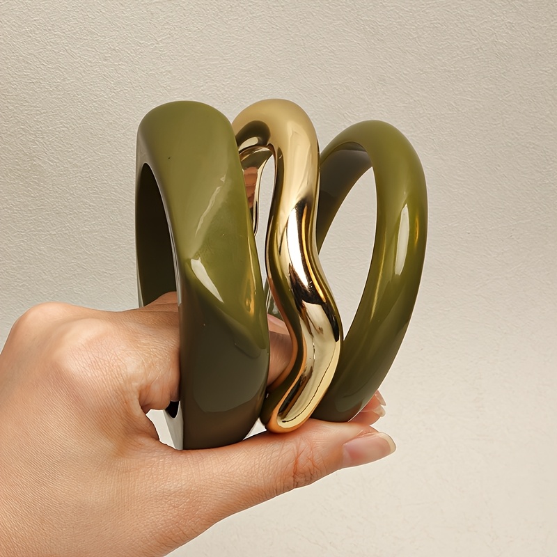 TEMU 3pcs Set Vintage Irregular Geometric Round Resin Bangle Bracelet, Fashionable, Simple, And Versatile Acrylic Wristband, Suitable For Daily Wear